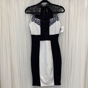 Ellen Tracy Black and White Lace Midi Dress
